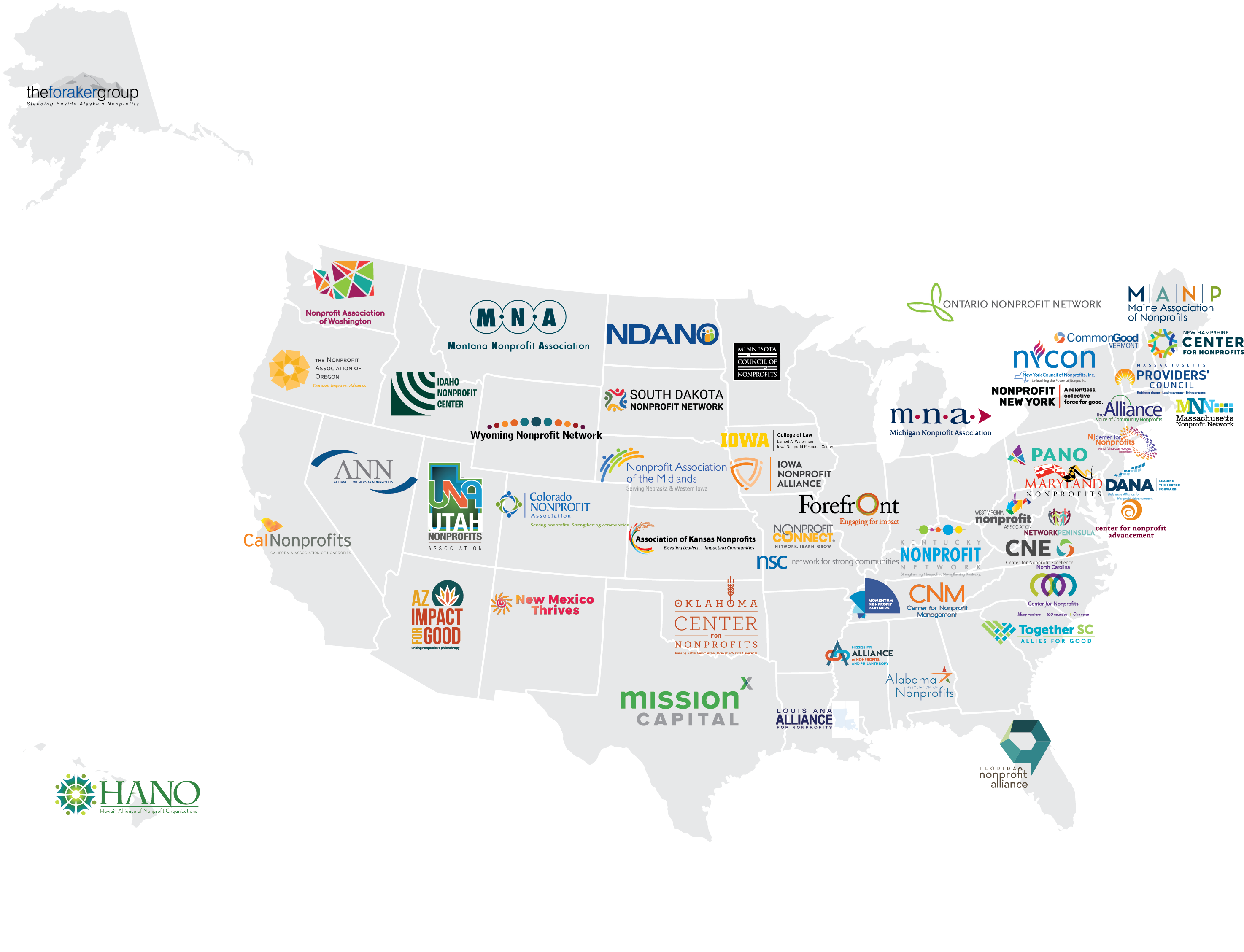 Map of the all the National Council of Nonprofit members.