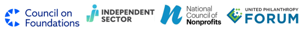 Logos of Council on Foundations, Independent Sector, National Council of Nonprofits, and United Philanthropy Forum