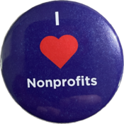 Purple button with the text, "I love nonprofits."