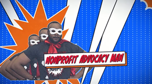 A screenshot of the "Adventures of Nonprofit Advocacy Man!" video.
