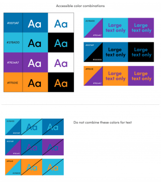 Graphic showing font and background color combinations to demonstrate what design is accessible.