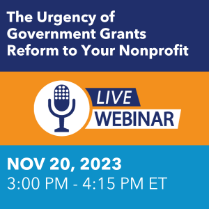 Flyer for the November 20, 2023 Grants Reform Webinar.