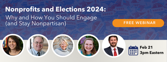 Flyer for the "Nonprofits and Elections 2024" webinar.