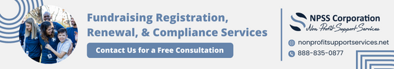 Advertisement for NPSS Corporation consultations for fundraising, renewal, and compliance.